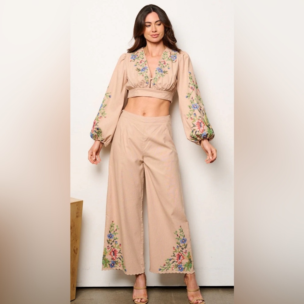 5. LONG SLEEVE CROP TOP & PALAZZO PANTS EMBROIDERY DETAILED 2PC.SET